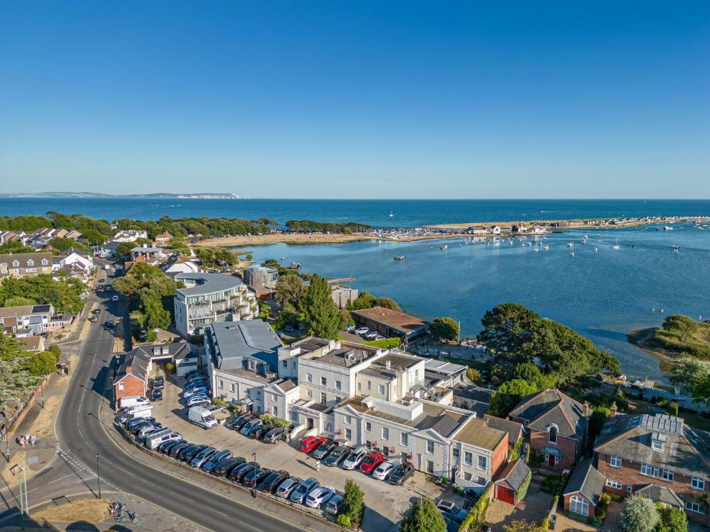 Christchurch Harbour Hotel and Spa aerial view towards Mudeford Quay